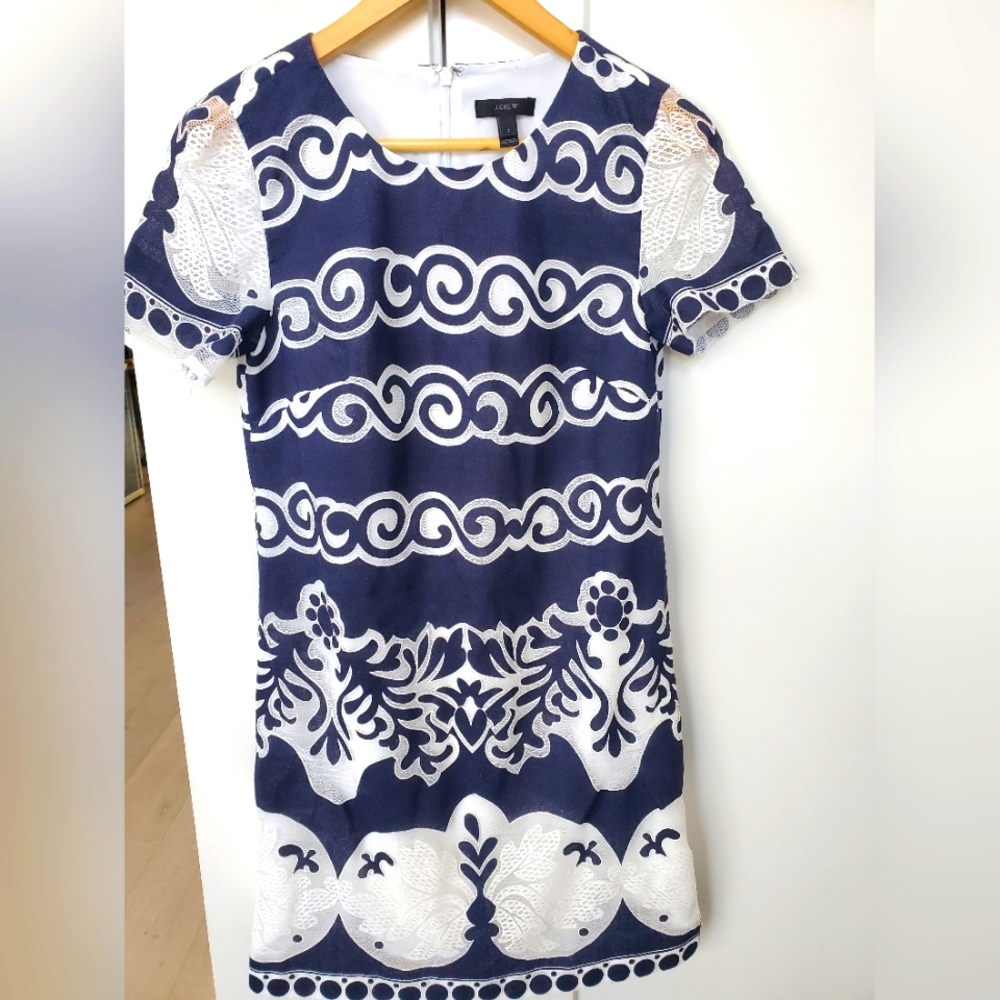 J. Crew- NWOT Navy & White Dress Sz.2